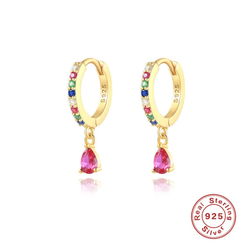 Sterling silver geometric water drop earrings with crystal decorations in gold or silver finish