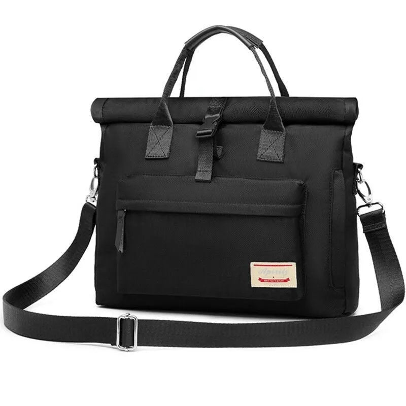Shockproof water-resistant nylon laptop inner liner bag in black showing size dimensions