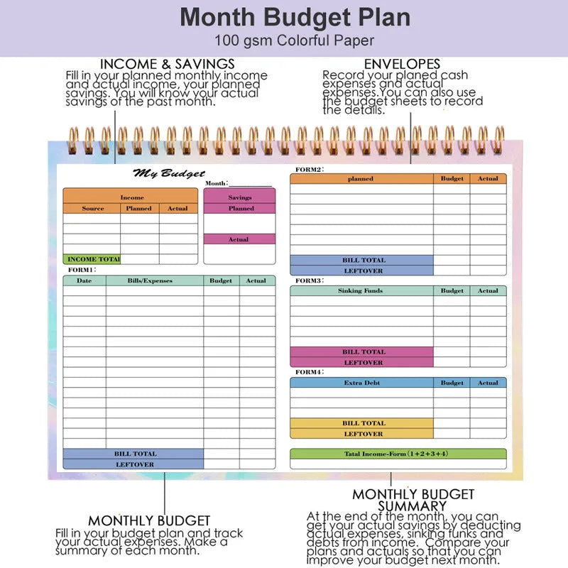 B5 budget tally book with spiral binding and PP cover for income and expenditure tracking