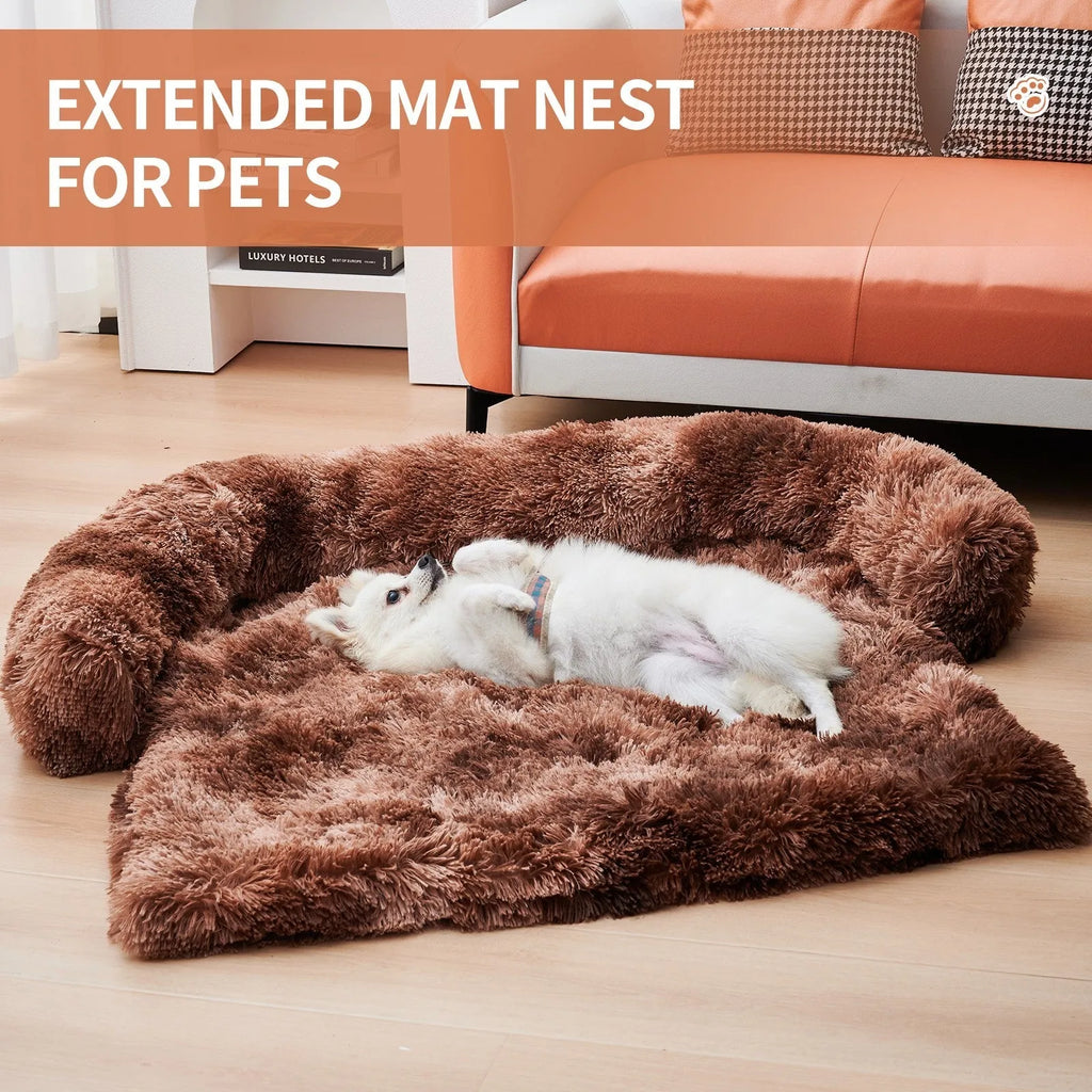 Calming plush dog bed mat with removable washable cover in dark grey for large and medium dogs and cats