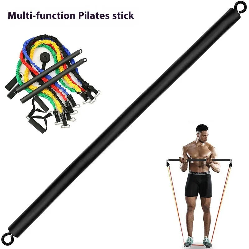 Two-segment push-and-pull fitness resistance rod with pulling rope mechanism for training exercises