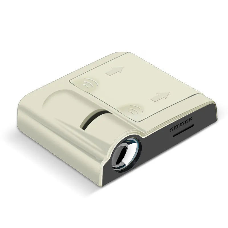 Black and beige car decorative projection lamp with compact ABS plastic shell for universal fit.