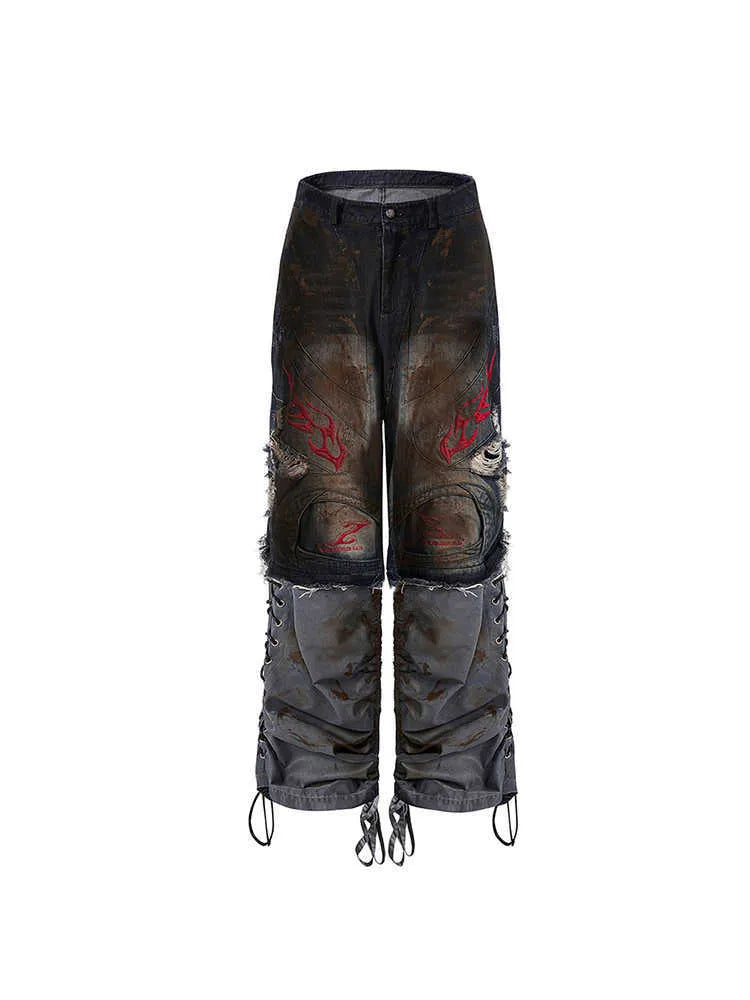 Men's wide-leg retro jeans with detachable trouser legs in denim
