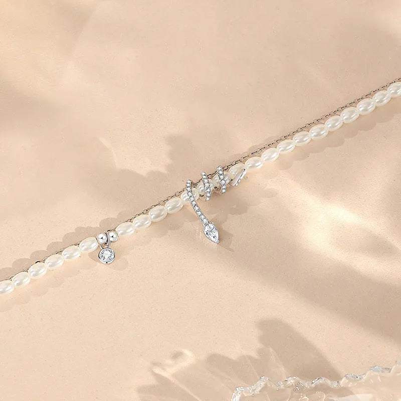 925 silver pearl snake bracelet with geometric design in gold or white gold colour