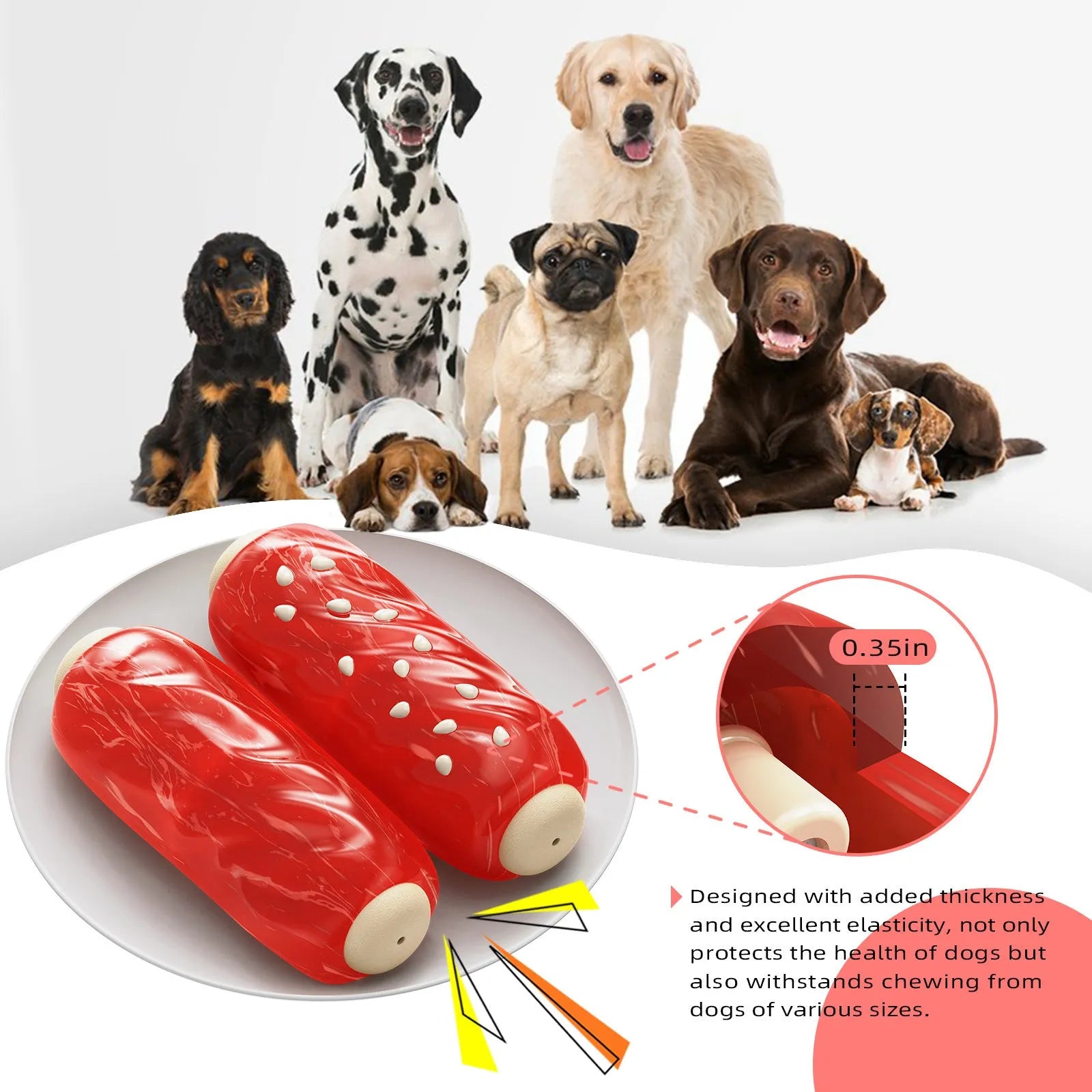 Primary colour plastic molar rod dog toy with glue toothbrush texture for chewing and dental care