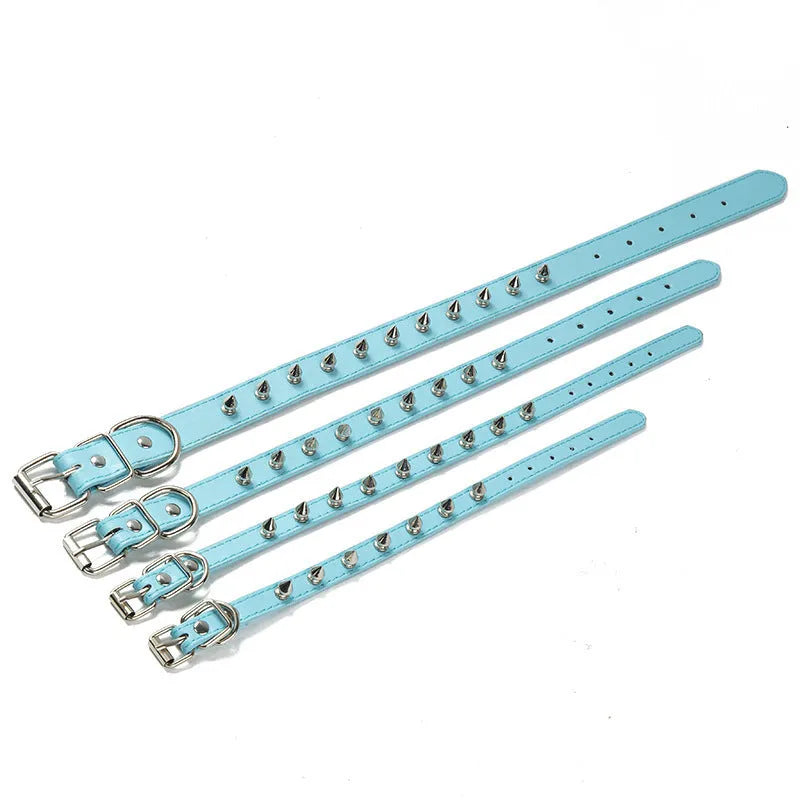 Spiked protective dog collar made of thickened PU leather with metal studs and alloy fastener in multiple colours