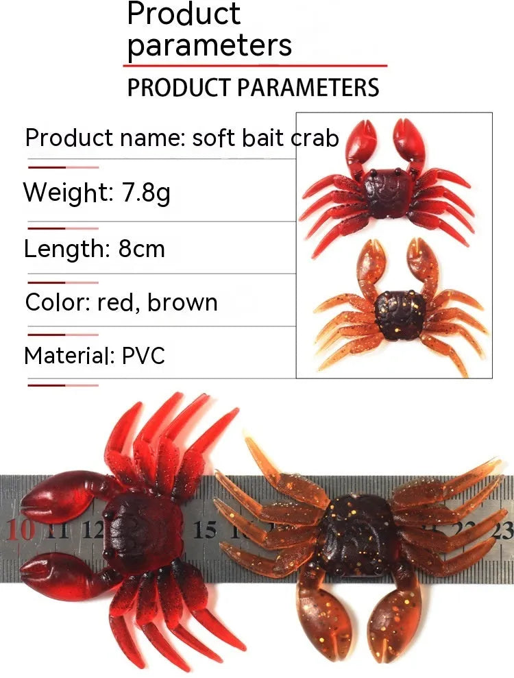 8CM red and brown PVC crab fishing lures showing detailed soft plastic crab imitation design