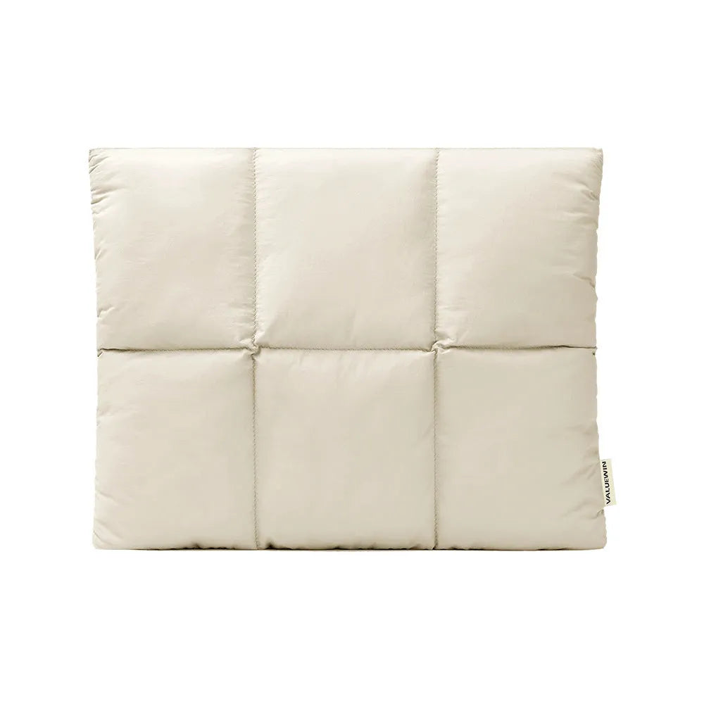 Soft fluffy polyester laptop sleeve in black or khaki for 13 to 15.6 inch laptops.