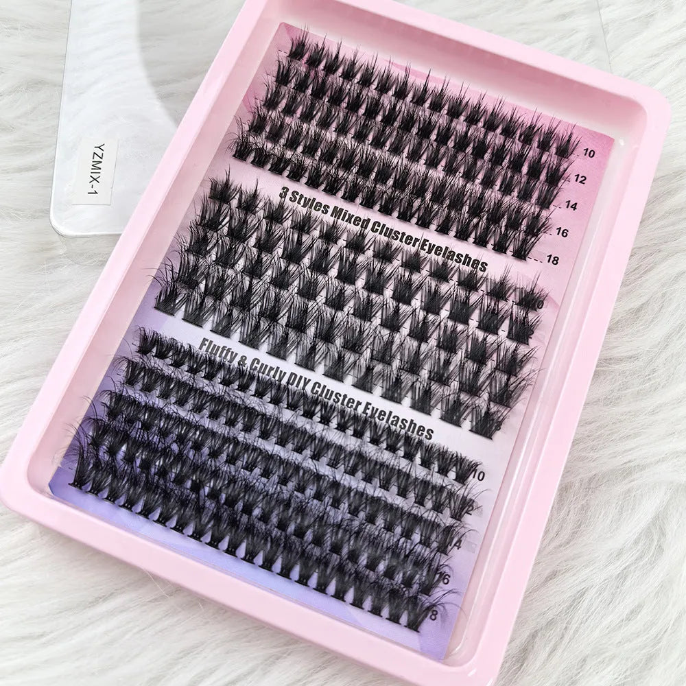 Box containing five styles of mixed false eyelashes for creative messy looks