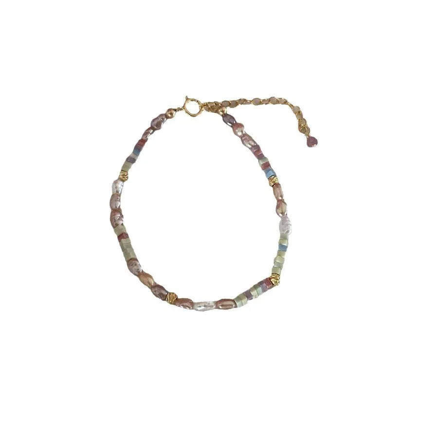 Women's purple silver natural pearl bracelet and necklace set with gold plating