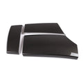 Three black ABS car armrest box covers with a glossy carbon fibre weave pattern.