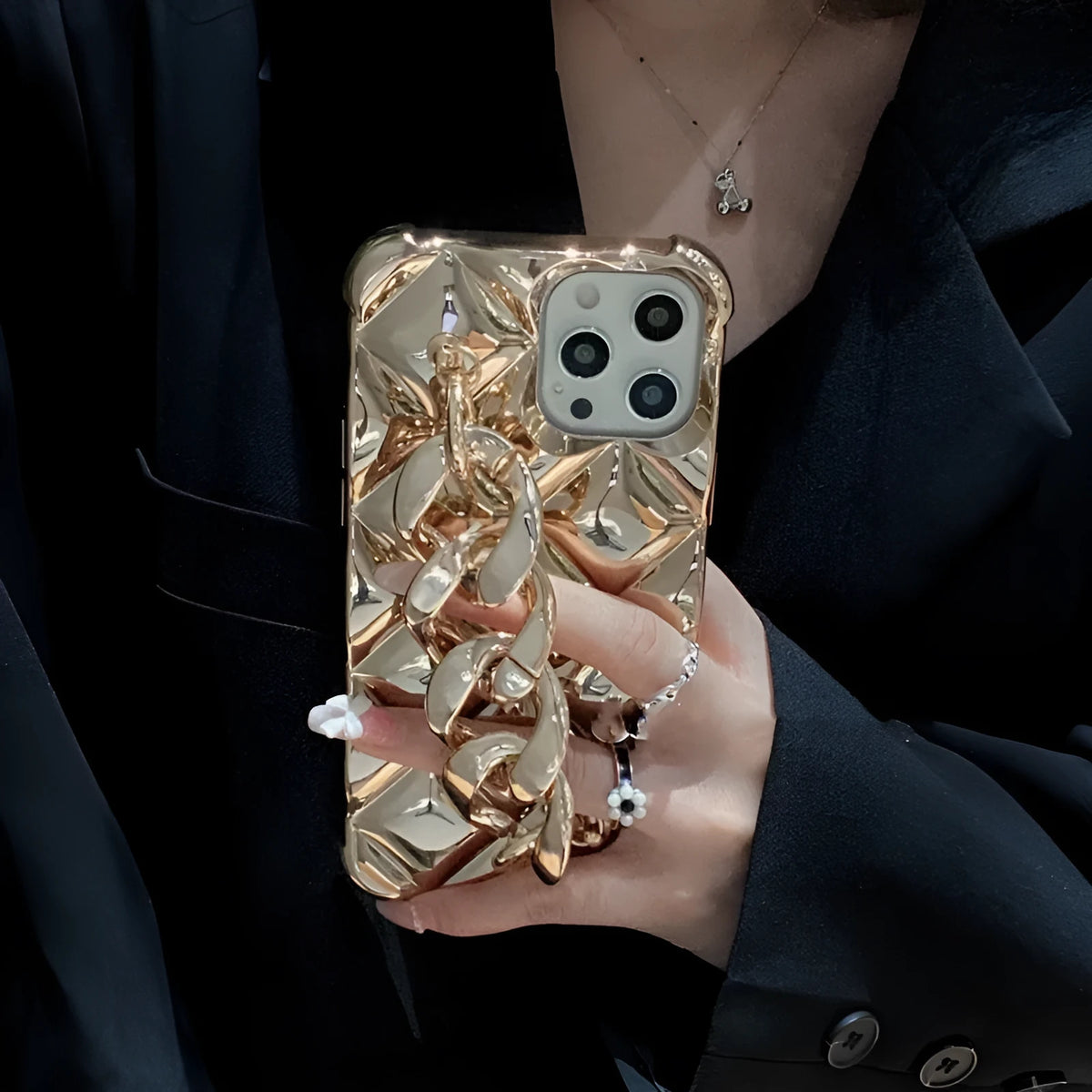 Gold chain fall proof TPU rear cover phone case for compatible iPhone models