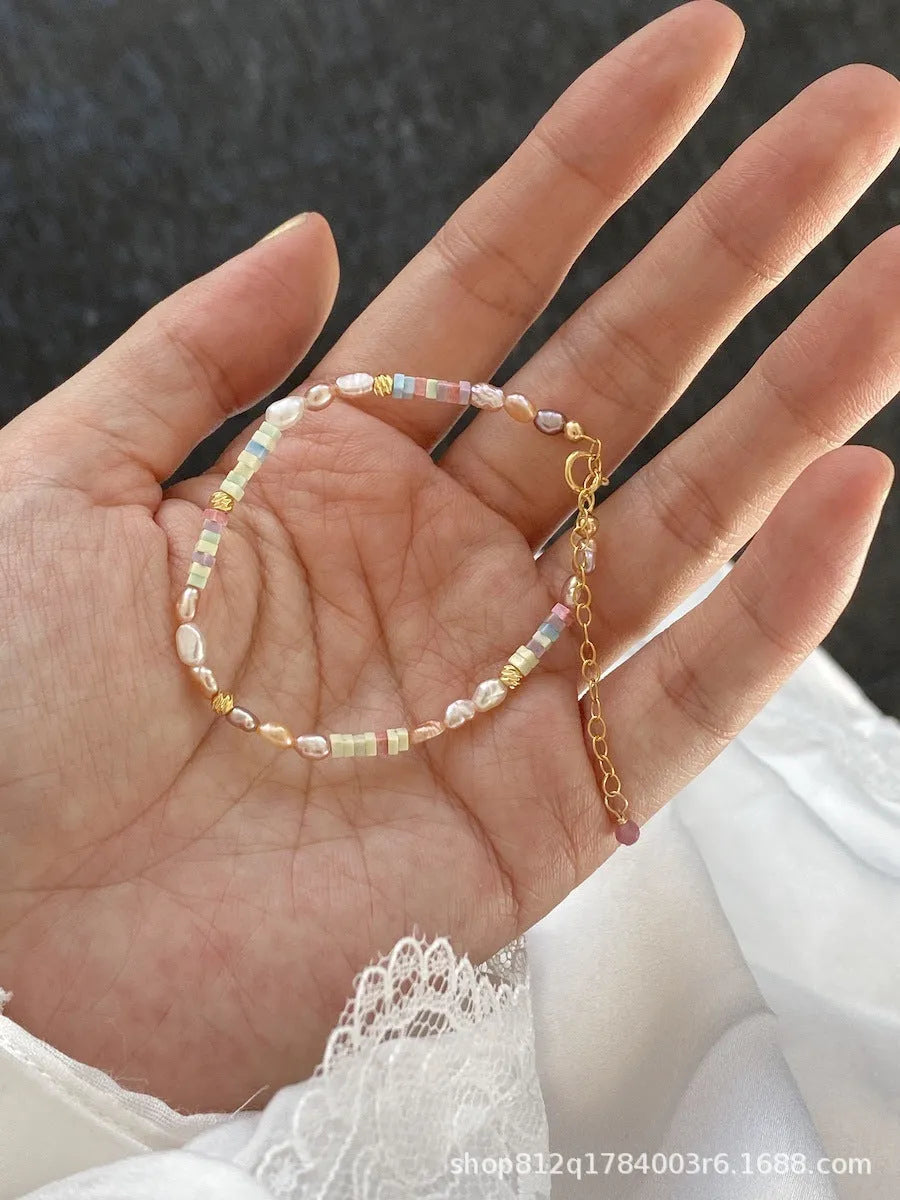 Women's purple silver natural pearl bracelet and necklace set with gold plating