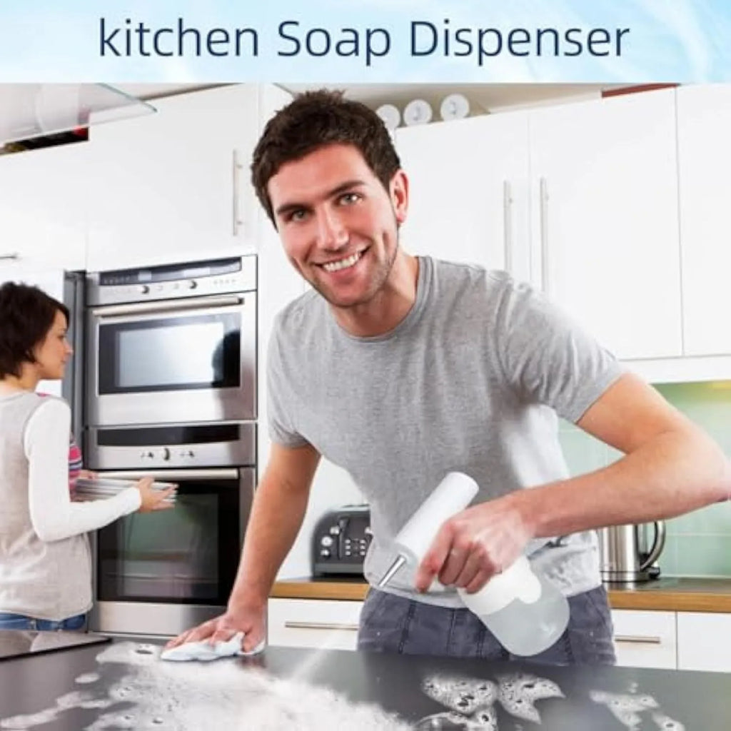 White electric foam soap dispenser with rechargeable battery for pet bath and kitchen cleaning