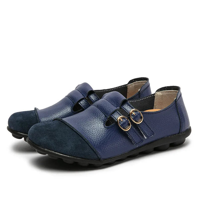 Women's plus-size black casual flat shoes with hook-and-loop fastening and round toe