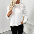 Women's white floral print long sleeve loose fit polyester pullover top