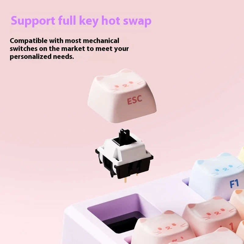 Coloured sugar cat theme mechanical keyboard with Bluetooth connectivity and piano shaft switches