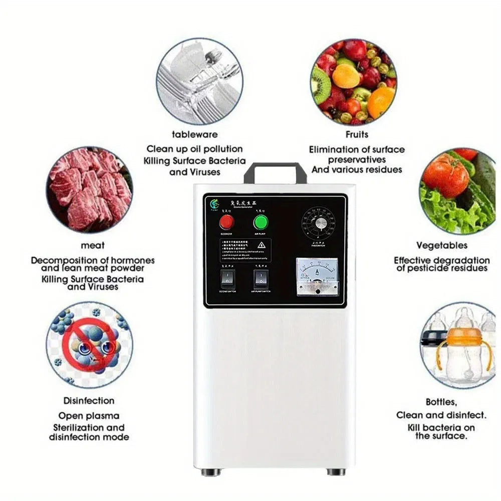 Fruit and vegetable ozone treatment machine with 20g/h output and air-cooled system in stainless steel or white finish