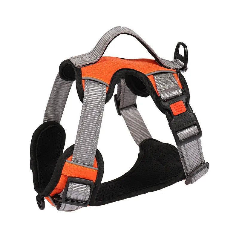Adjustable dog harness with optional hand-held rope in various colour options for walking control