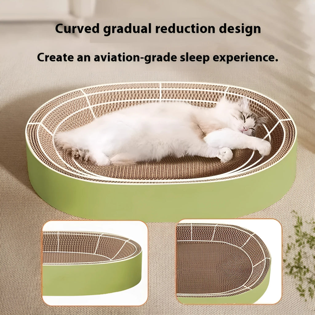 55cm oval green corrugated paper cat scratch board with built-in nest bed