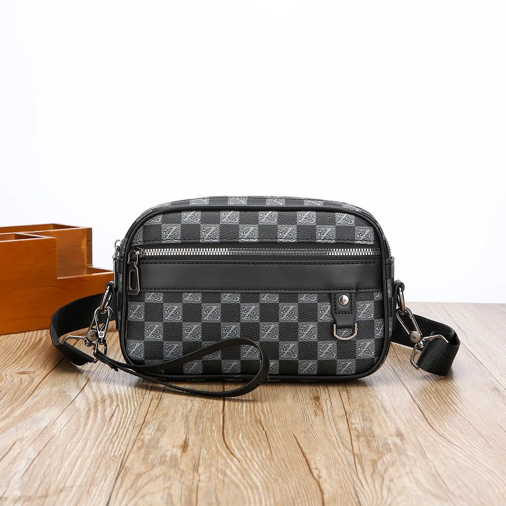 Men's geometric pattern PU messenger bag in horizontal shoulder configuration