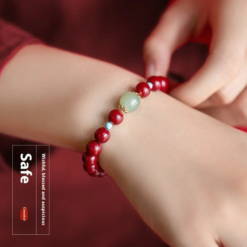 Cinnabar Hetian Jade beads bracelet with geometric ellipse shapes in purple gold sand colour