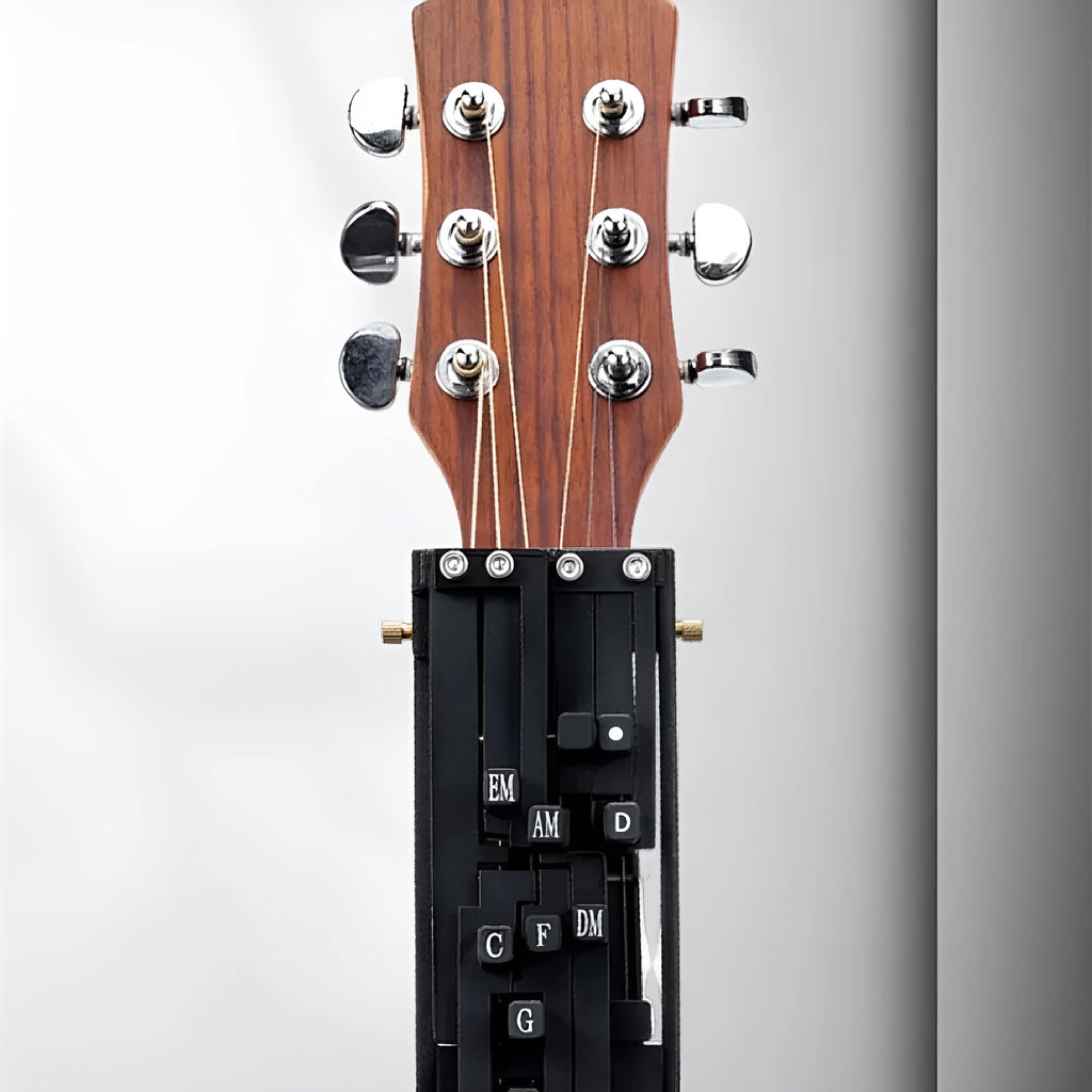 Automatic chord device for folk guitar practice with black or white chord options