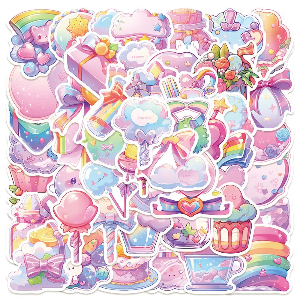 Pack of 50 cute candy and small object design waterproof stickers for journal and craft decoration.
