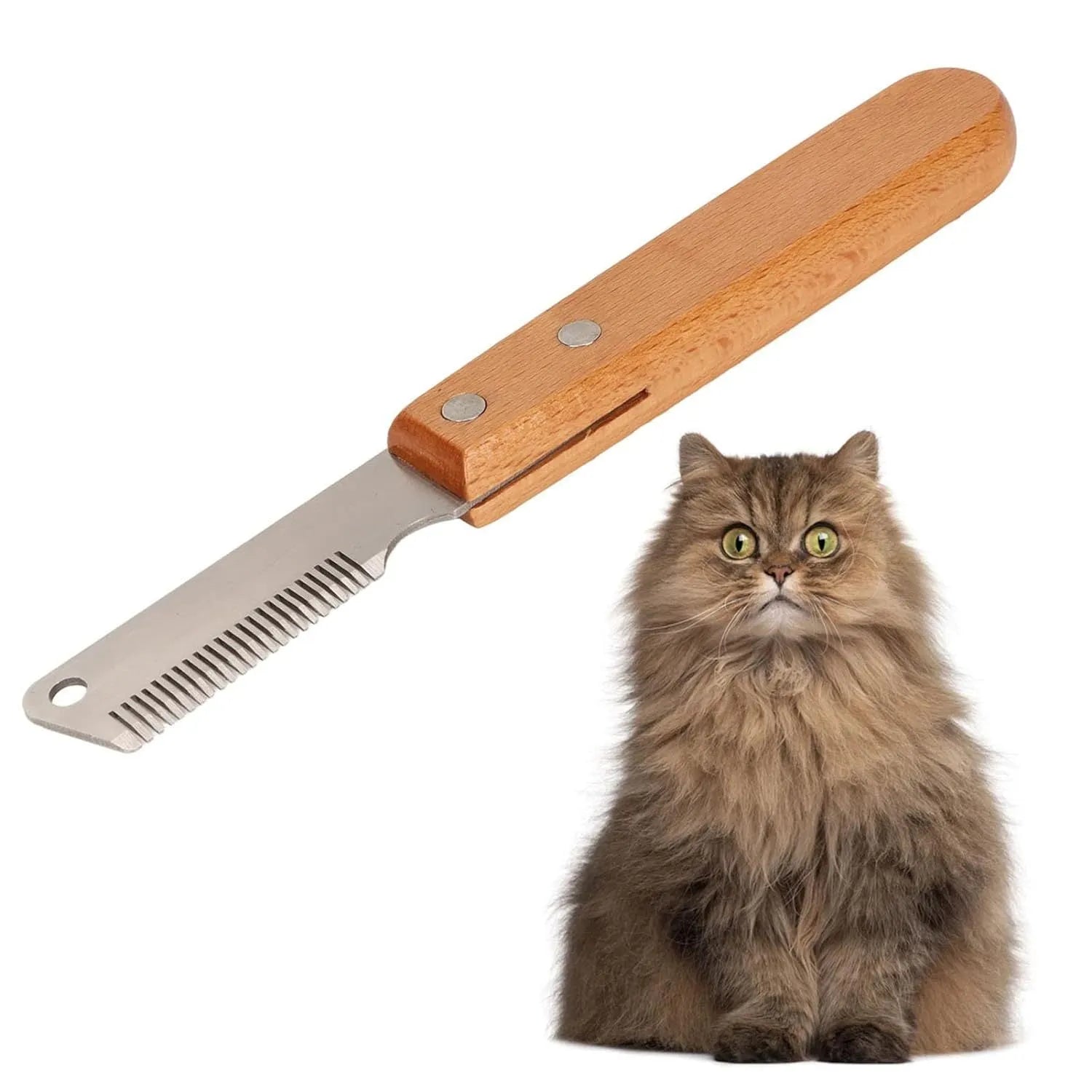 Wood handle dog stripping comb grooming tool for long-haired pets in two size options