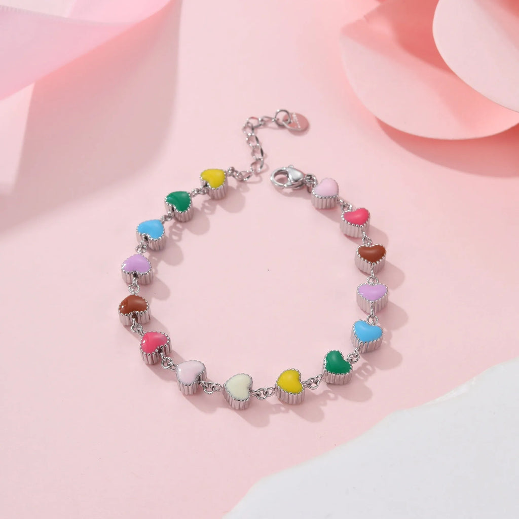 Love heart-shaped titanium steel women's bracelet with 18K electroplating in gold or steel colour