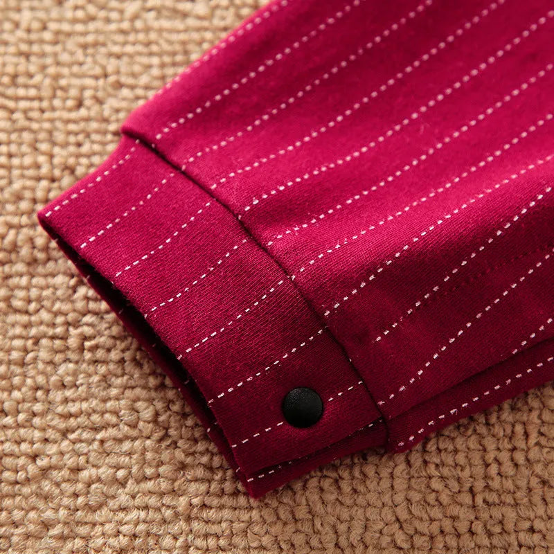 Wine red cotton baby boy romper with long sleeves and single-breasted closure for autumn wear