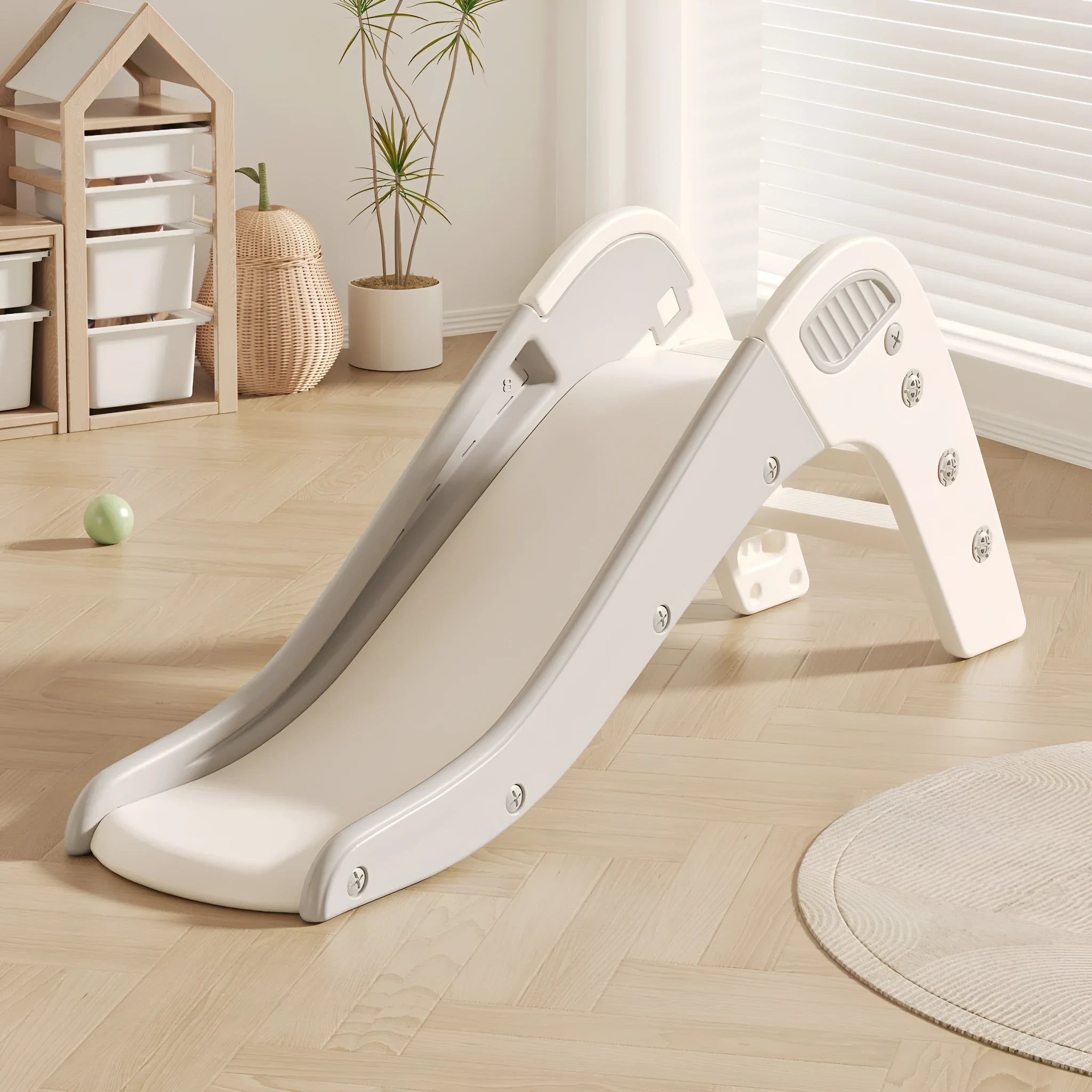 Small plastic baby slide for under 3-year-olds in blue, yellow, brown or grey colours