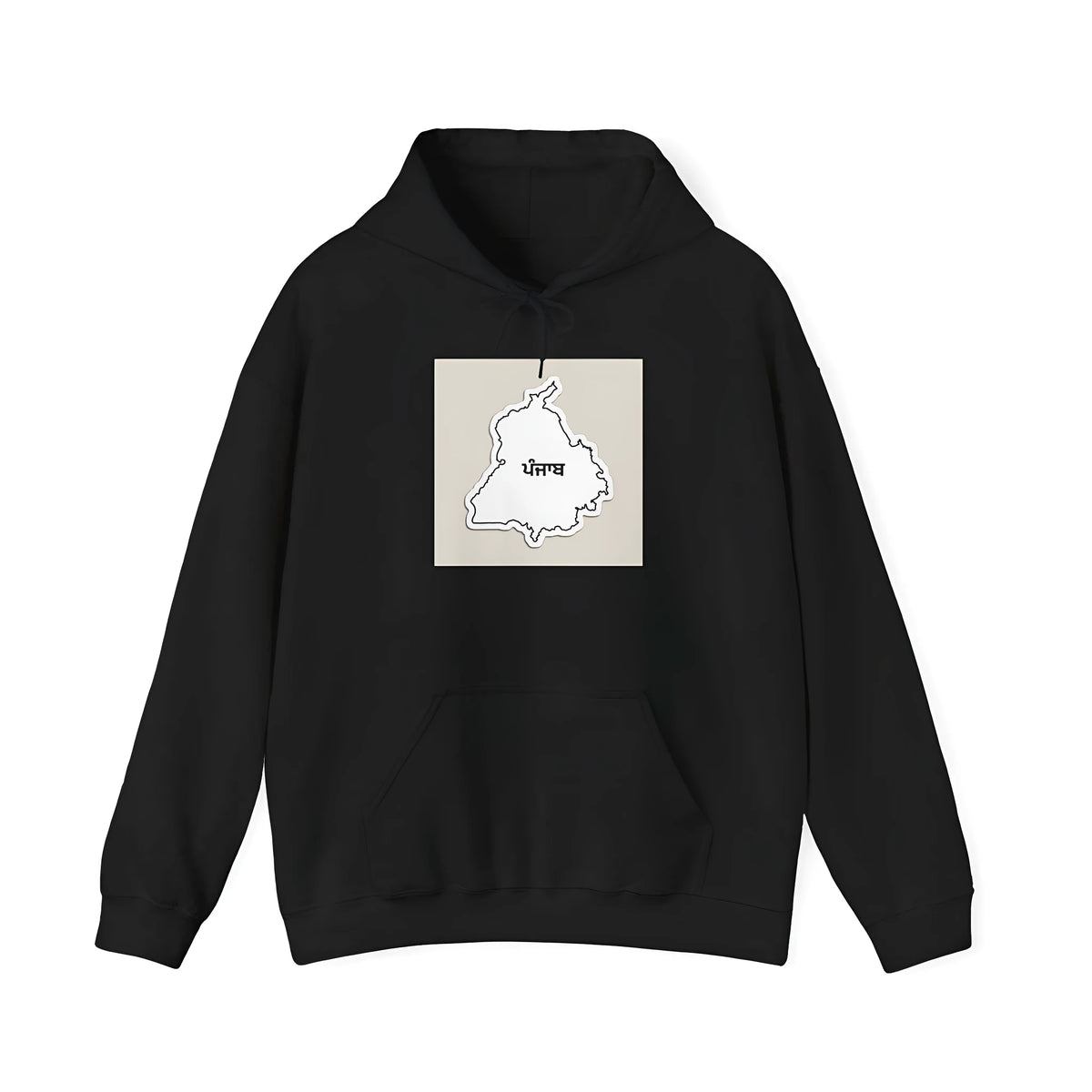 Black drop-shoulder sleeve polyester sports hoodie with front pocket, loose fit casual pullover