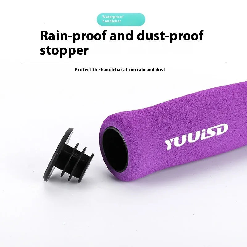 Pair of soft sponge mountain bike handlebar covers in black, purple, or biange colours for shock absorption