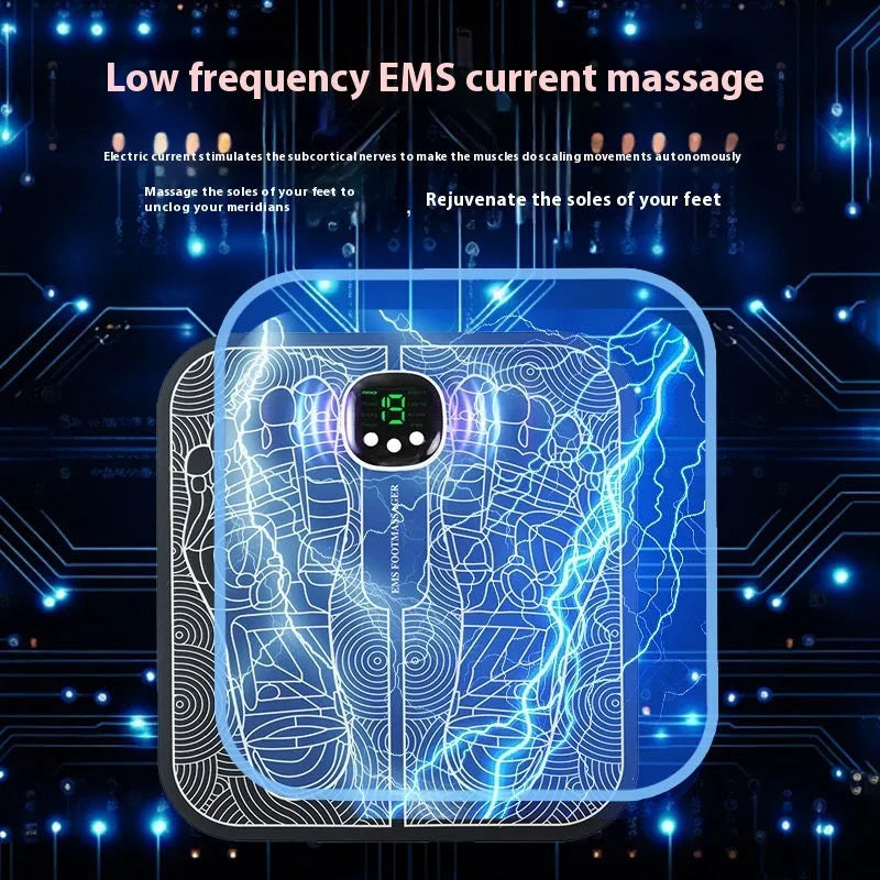 Blue USB rechargeable foot massager mat with remote control and 8 massage modes