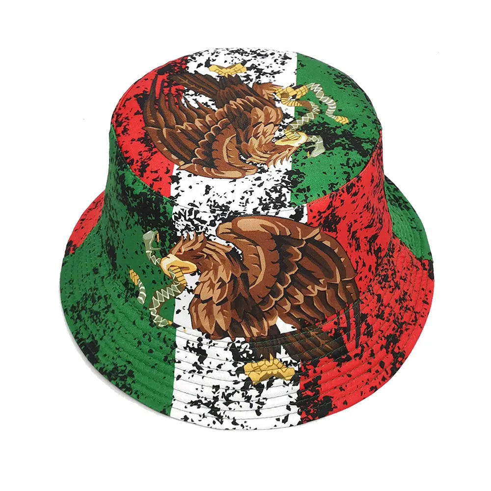 Retro bucket hat with eagle pattern and dome crown in size M for sun protection
