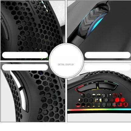 Wireless computer mouse with hollow-out design and luminous elements beside USB receiver