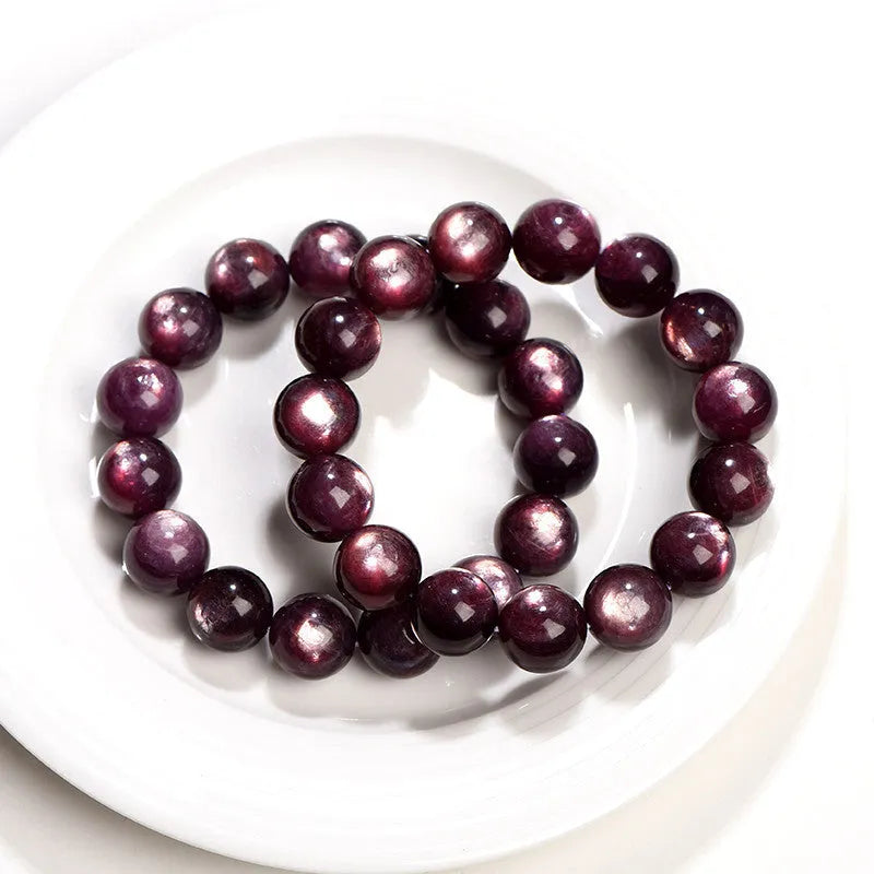 Natural purple lepidolite crystal bracelet with polished round beads in multiple size options