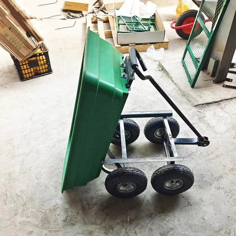 Green four-wheel plastic dumptruck with a large steel PP bed, TC2145 model.