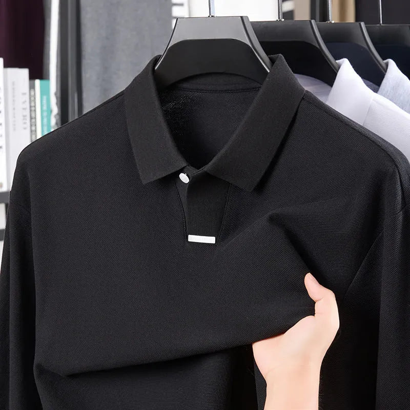 Men's loose fit cotton polo shirt with asymmetric lapel design in multiple colours