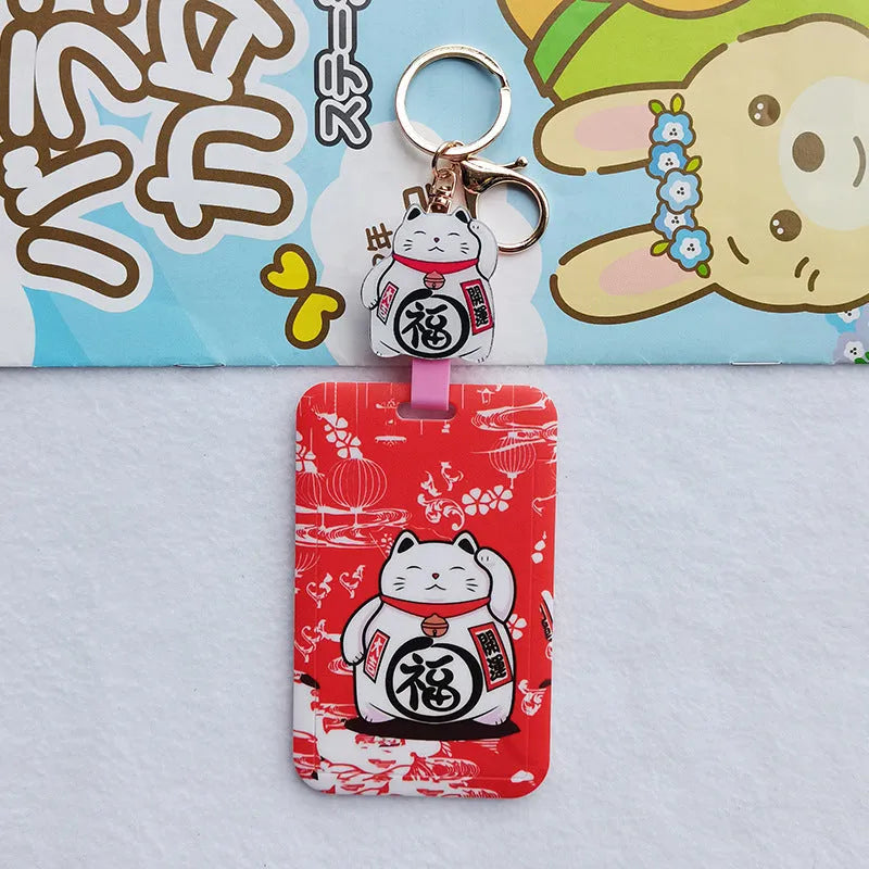 Plastic lucky cat certificate sleeve set with ferrule pendant in cartoon design
