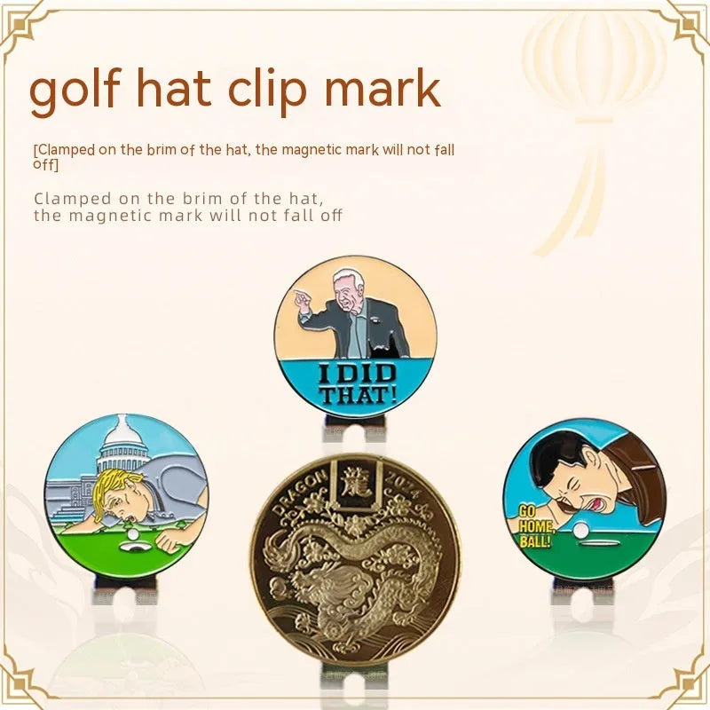 Zinc alloy hat clip showing Dragon Year, ace lick ball, IDID, and black hair blowing machine personalised pattern options.