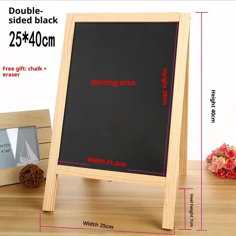 A-shaped wooden easel with double-sided 20 x 30 cm blackboard and whiteboard in wood colour finish