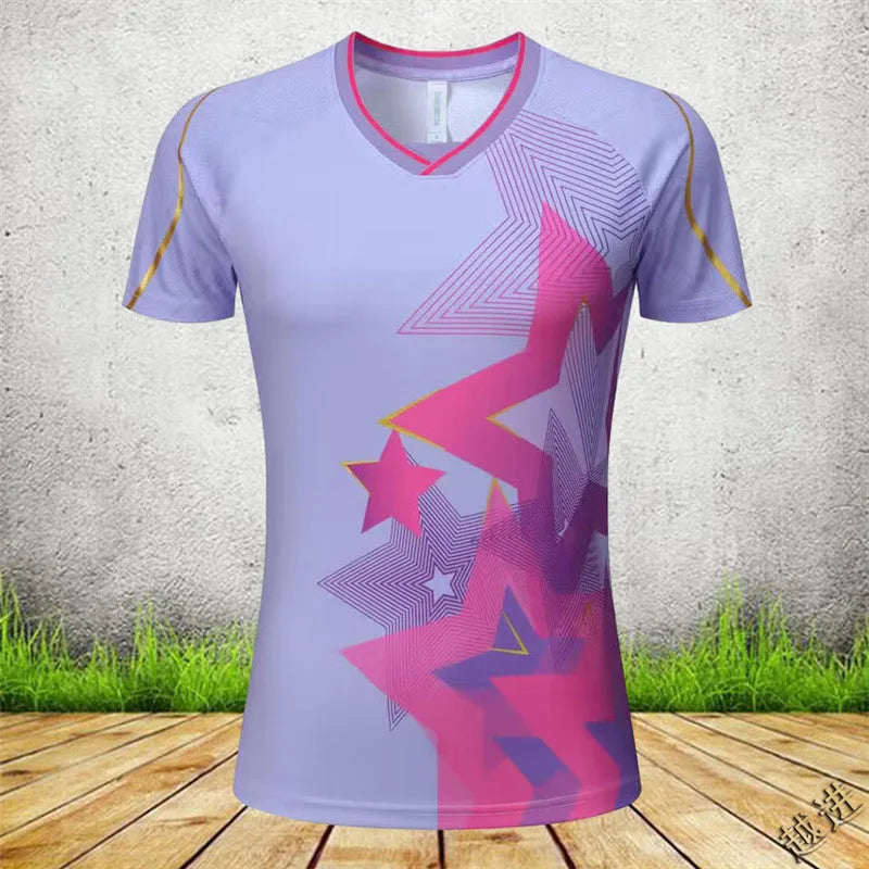 Unisex badminton sportswear suit in polyester, showing short-sleeved top and trousers in sapphire blue colour.