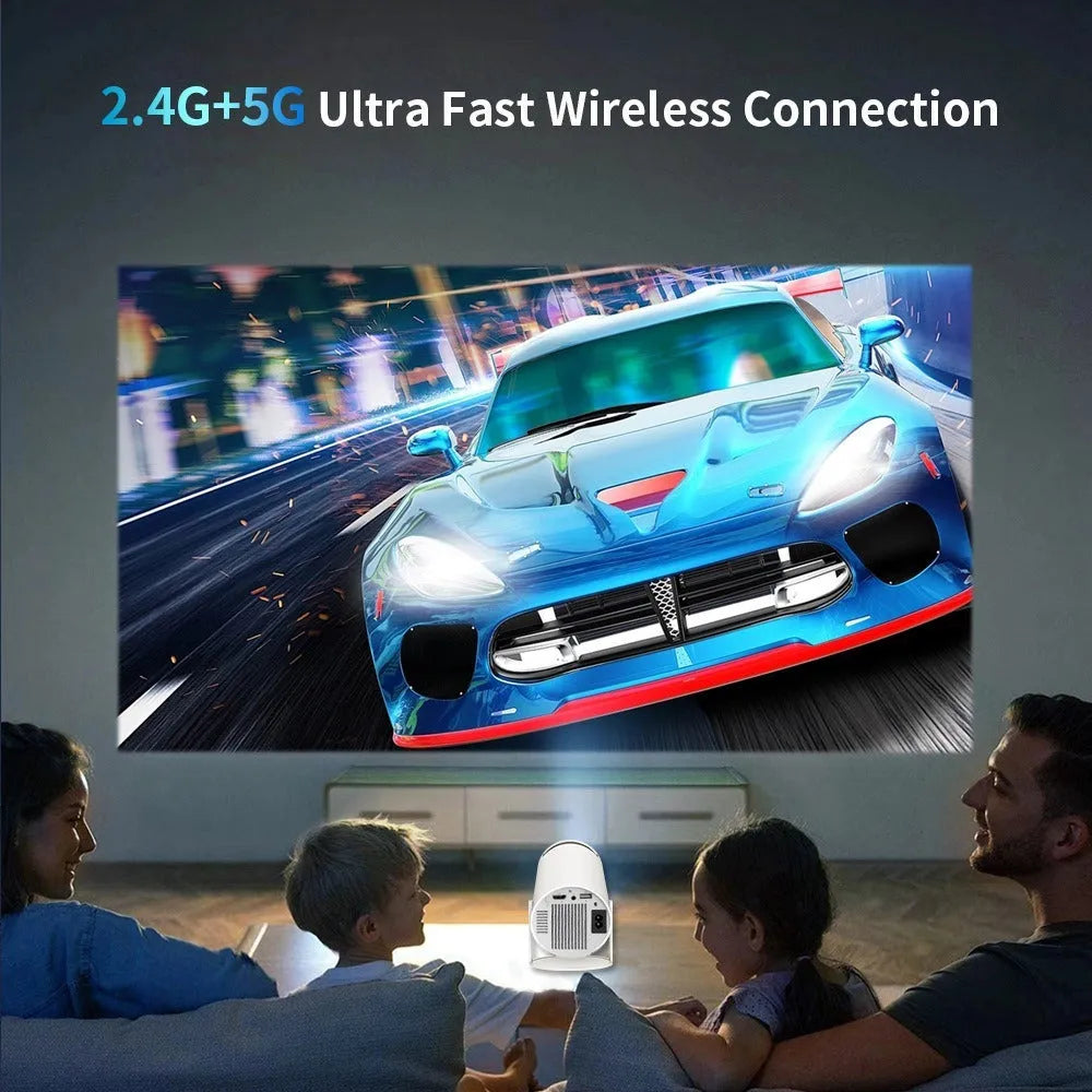 White X10 PLUS portable home smart projector with gamepad and remote control on table