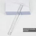 Transparent T-shaped plastic ruler with measurement scales for technical drawing