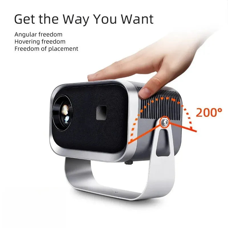 Android 4K smart portable projector with Full HD 1080p resolution on table setup
