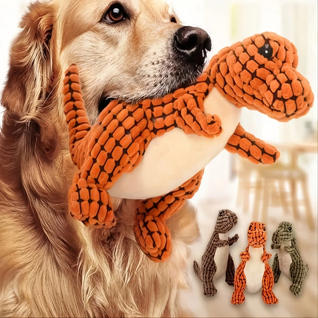 Grey, green, or orange dog chew toy with sound features measuring 35cm long