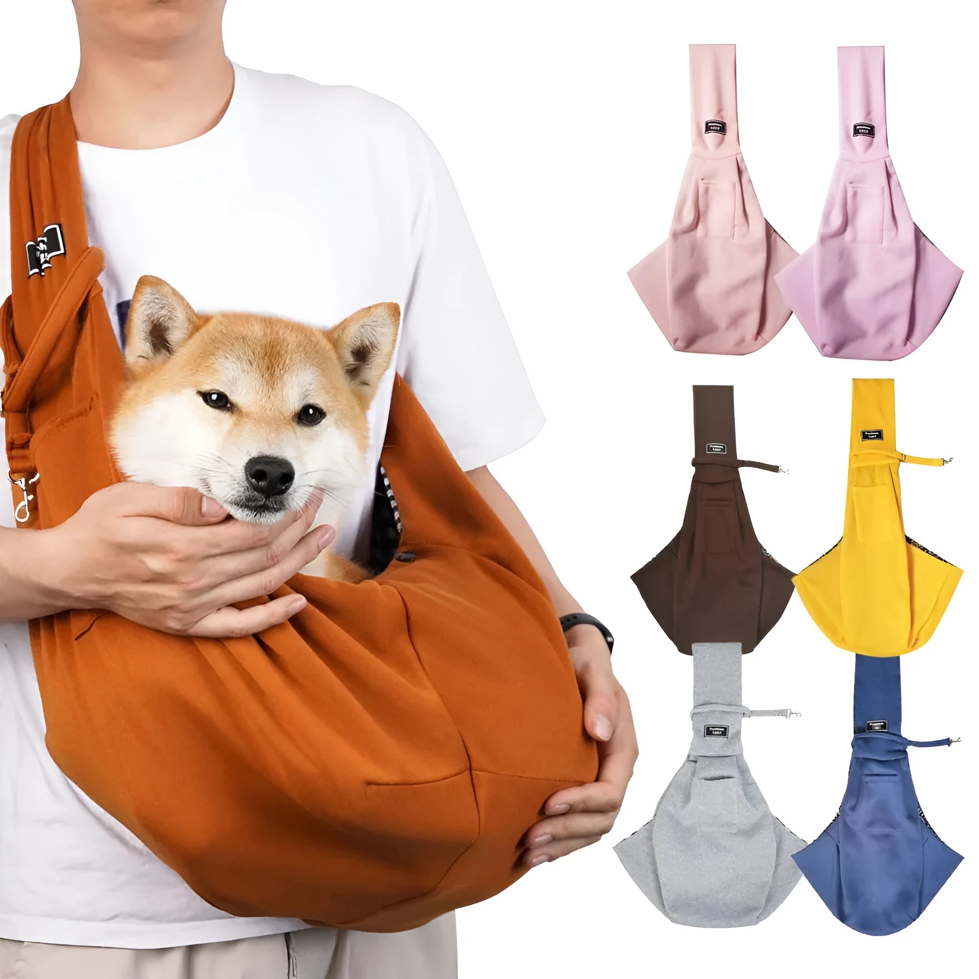Foldable cat carrier backpack in messenger bag style with breathable mesh panels, shown in multiple colours.