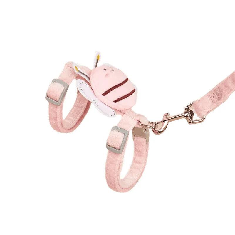 Adjustable cat harness and lead set in pink, yellow, and blue colours with strap and rope